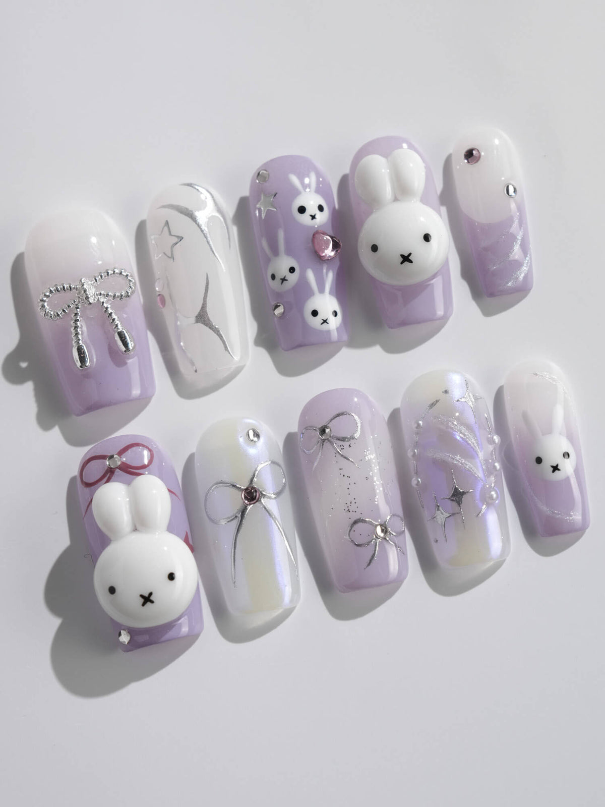 Icy Miffy Purple Reusable Press On Nails