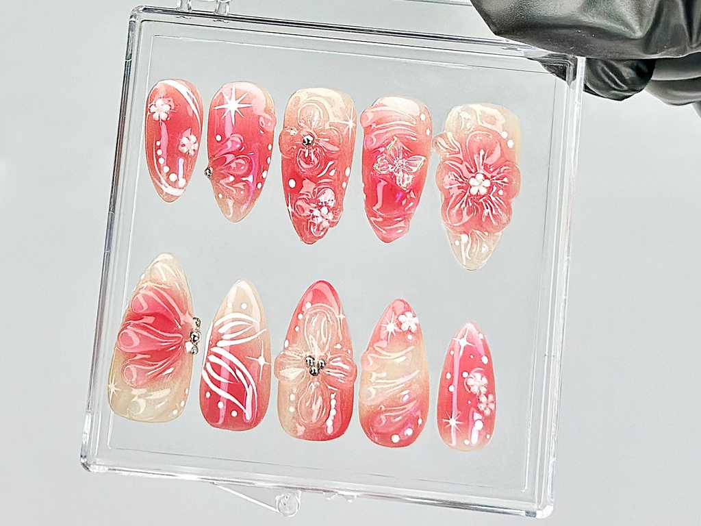 Blossom Spring Press On Nails By DoryNailsSakura Pink Spring Fake NailsRomantic Floral Acrylic Nails Spring Inspired Nail ArtOB813YT