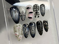 Cool Gothic-inspired Press On Nails, Goth Dark Blue Almond Nails, 3D Gel Nail with Eye