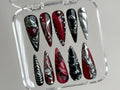 Hand-Painted Free-Style Press On Nails, Silver Metallic Crystal Long Stiletto, Custom