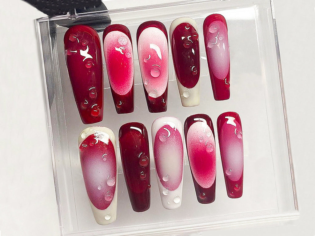 Frenchie Pink Press On Nails, French Tip Coffin Almond Nails, mother day gift, Ombre