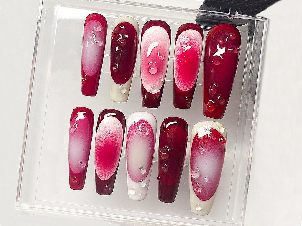 Frenchie Pink Press On Nails, French Tip Coffin Almond Nails, mother day gift, Ombre