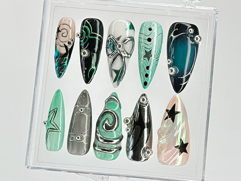 Galaxy Star Press On Nails, Customizable Acrylic Nails with Rhinestones, Cosmic Nail