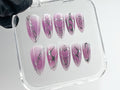 Enchanting Ombre Purple Press On Nails, Detailed Silver Feather Nail Art, Luxurious