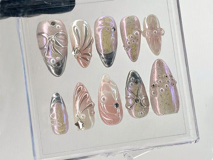 Pink 3D Gel Raised Press On Nail, Fluttery Butterfly Nail Art, Y2K Style Nails, Secret
