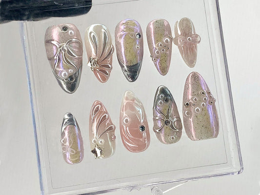 Pink 3D Gel Raised Press On Nail, Fluttery Butterfly Nail Art, Y2K Style Nails, Secret