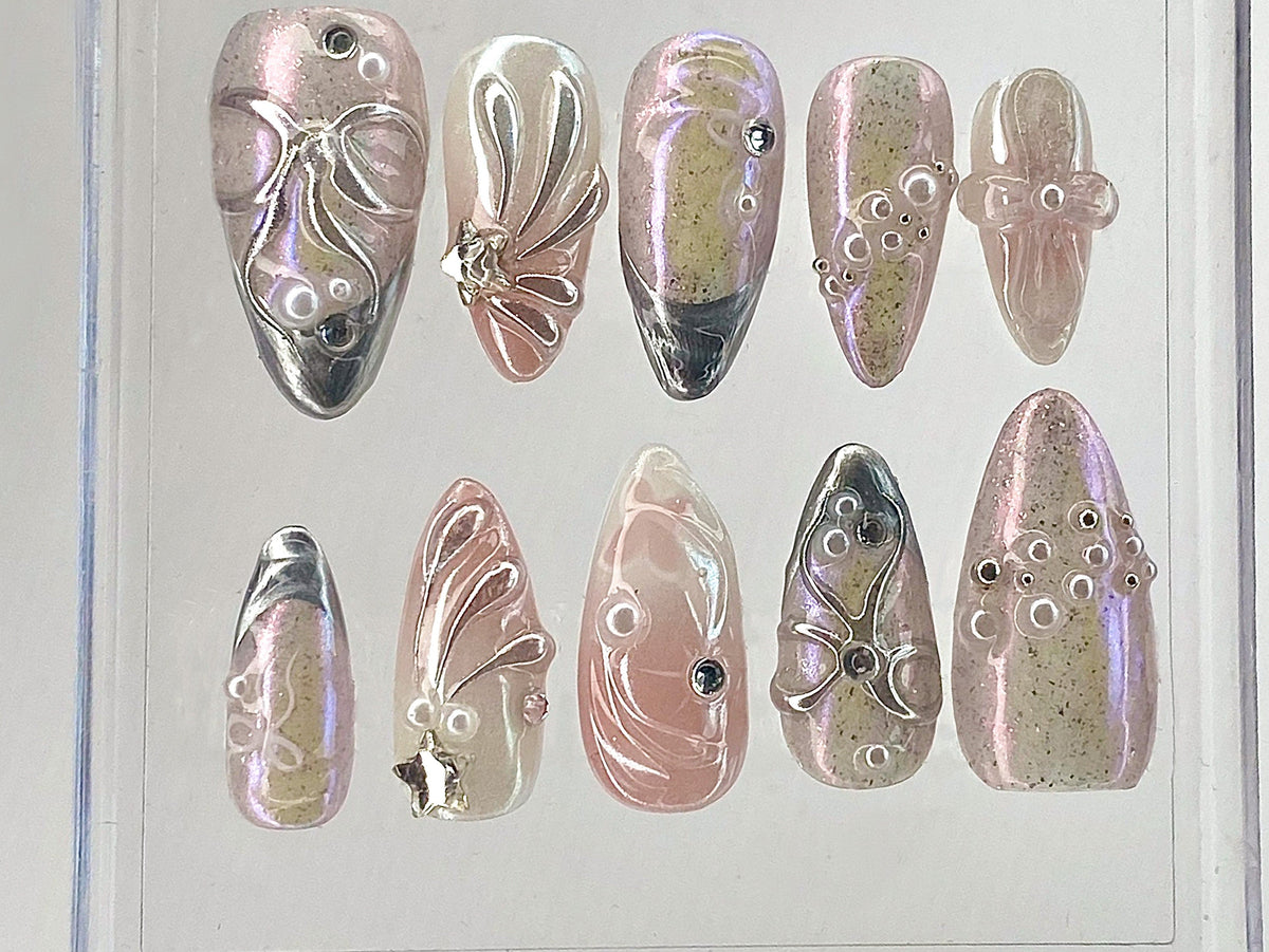 Pink 3D Gel Raised Press On Nail, Fluttery Butterfly Nail Art, Y2K Style Nails, Secret