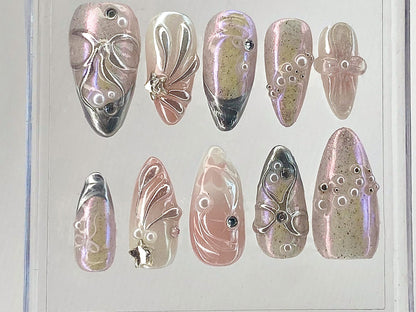 Pink 3D Gel Raised Press On Nail, Fluttery Butterfly Nail Art, Y2K Style Nails, Secret