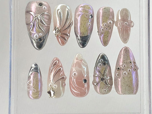 Pink 3D Gel Raised Press On Nail, Fluttery Butterfly Nail Art, Y2K Style Nails, Secret