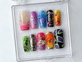 Vibrant Handcrafted Press On Nails, Colorful, Artistic Fake Nails, Globe charms on Acrylic