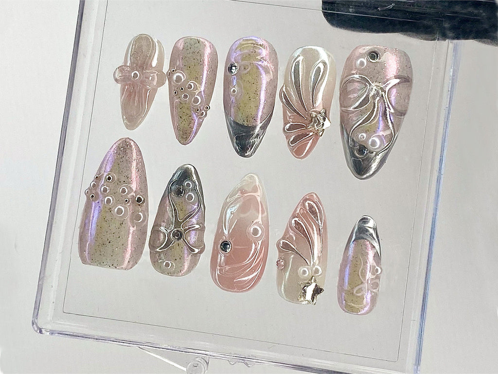 Pink 3D Gel Raised Press On Nail, Fluttery Butterfly Nail Art, Y2K Style Nails, Secret