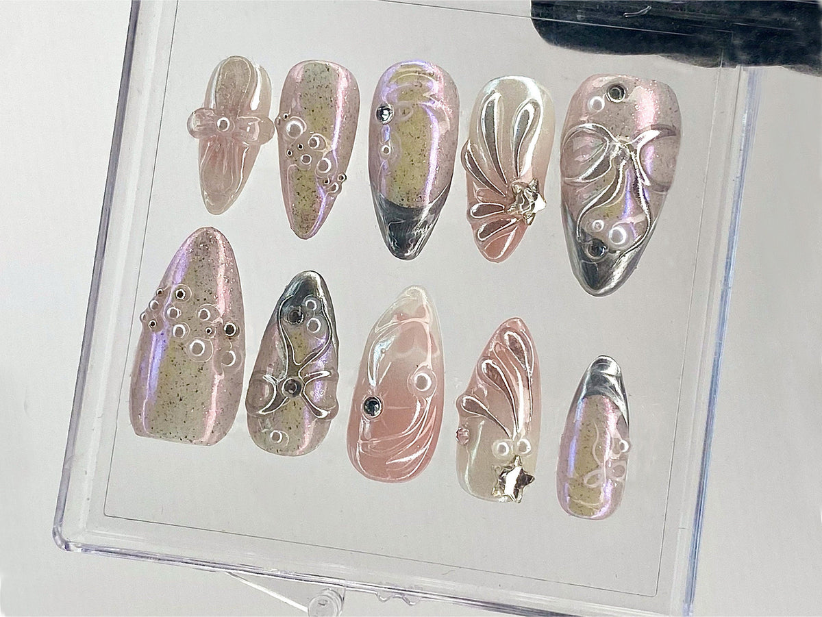 Pink 3D Gel Raised Press On Nail, Fluttery Butterfly Nail Art, Y2K Style Nails, Secret
