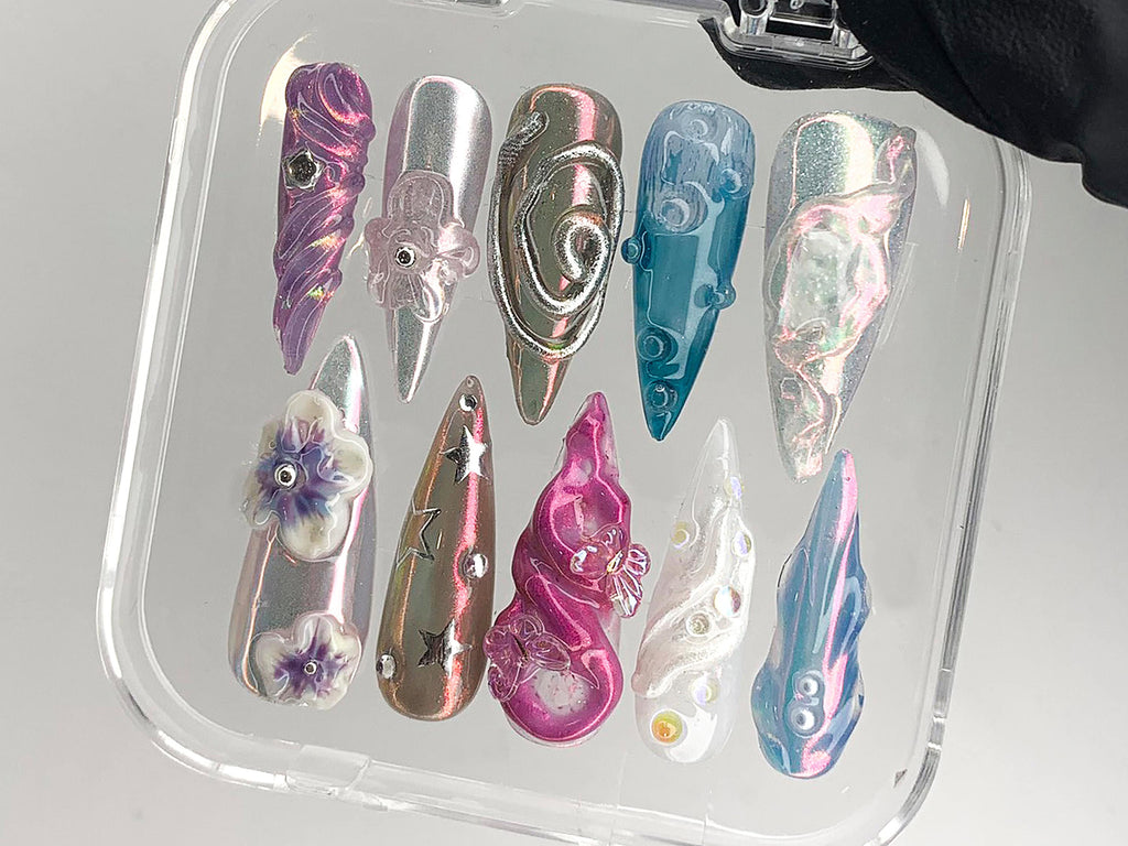 Free Style 3D Flower Press On Nails, Spring Garden Theme Custom Floral Nails, Fairy Tale