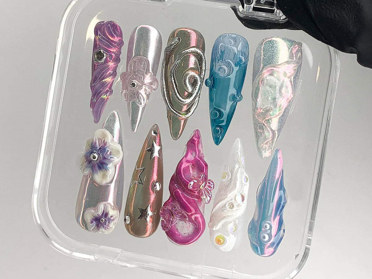 Free Style 3D Flower Press On Nails, Spring Garden Theme Custom Floral Nails, Fairy Tale