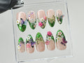 Luxury Green Glitter Press On Nails, Handcrafted Secret Garden Press On Nails, 3D