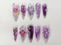 Fairy Tale Flower Long Almond Press On Nails, 3D Orchad Floral Fairycore Press-Ons