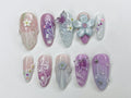 Dreamy Colorful Press On Nails, Summer Vibes with 3D Flower, Butterfly, Mermaid Designs
