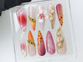 Secret Garden Long Almond Flowers Press On Nails, Custom 3D Handpainted FairyCore Acrylics