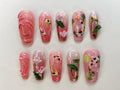Koi Pond Bliss Press On Nails | Koi Floral Acrylic Nails | Serene Waters Nail Art | Blossoming Fake Nails | Pink Garden Koi Nails | JB464AV
