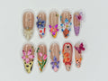 Colorful Flower Garden Press On Nails, Vibrant Bloom Fake Nails, Butterfly & Flower Nail