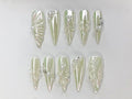 Free Style 3D Gel and White Pearl Long Almond Press On Nails | Handpainted Gothic Fake Nails | Y2K Emo Chrome Nails | Wedding Nails |JC466SV