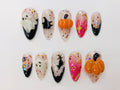 Spooky Halloween Ghost - Pumpkin Press-On Nails | 3D Nail Art for Halloween Party | Glitter Press-On Nails with Witch - Star Accents|JB486SC