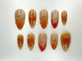 Autumn Glow Press On Nails | Warm Tones with Elegant Floral Acrylic Nails | Deep Orange And Cream Fake Nails | Chic Nail Polish | JC504Y