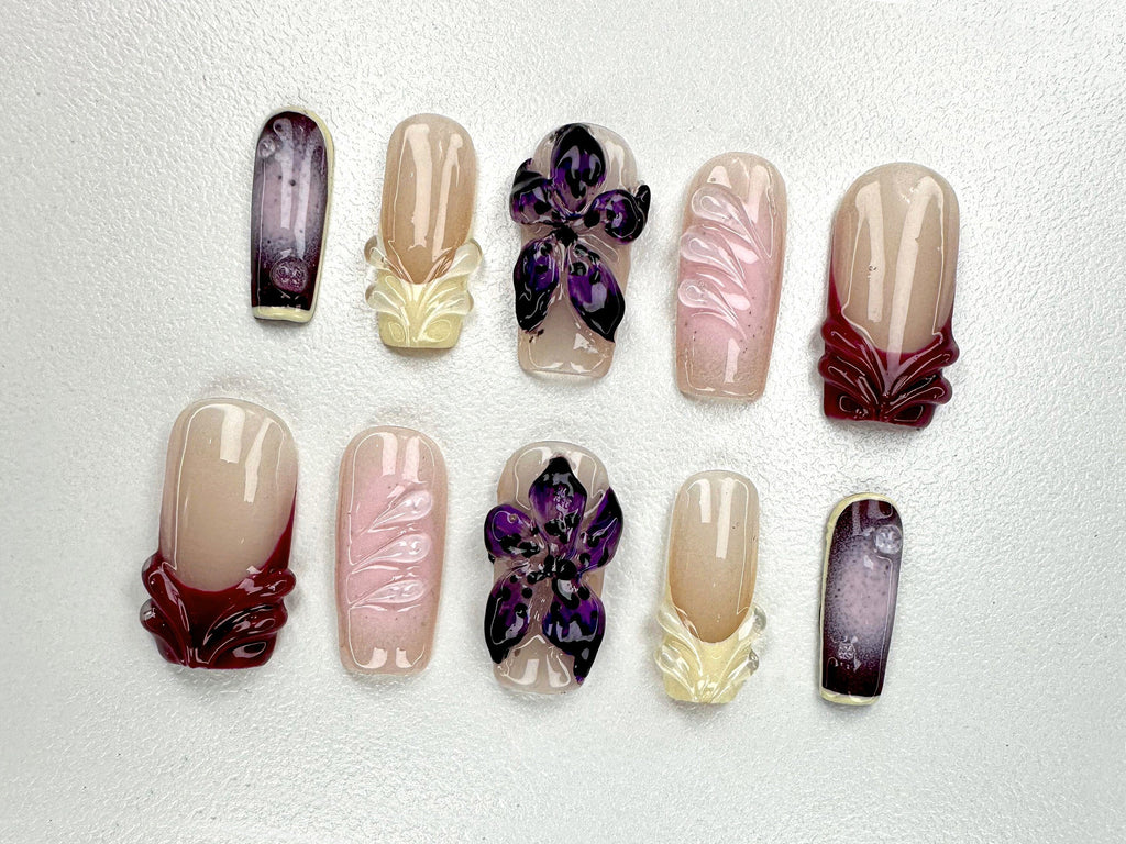 Luxurious Hand-Painted Butterfly Press On Nails | Bespoke Acrylic Nails | Trendy and Chic Press Ons | Party, Bridal Wear Fake Nails| JB504YC