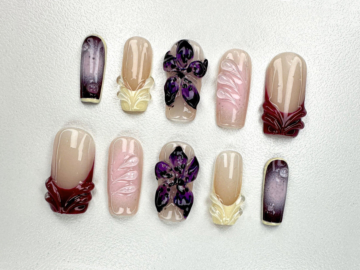 Luxurious Hand-Painted Butterfly Press On Nails | Bespoke Acrylic Nails | Trendy and Chic Press Ons | Party, Bridal Wear Fake Nails| JB504YC