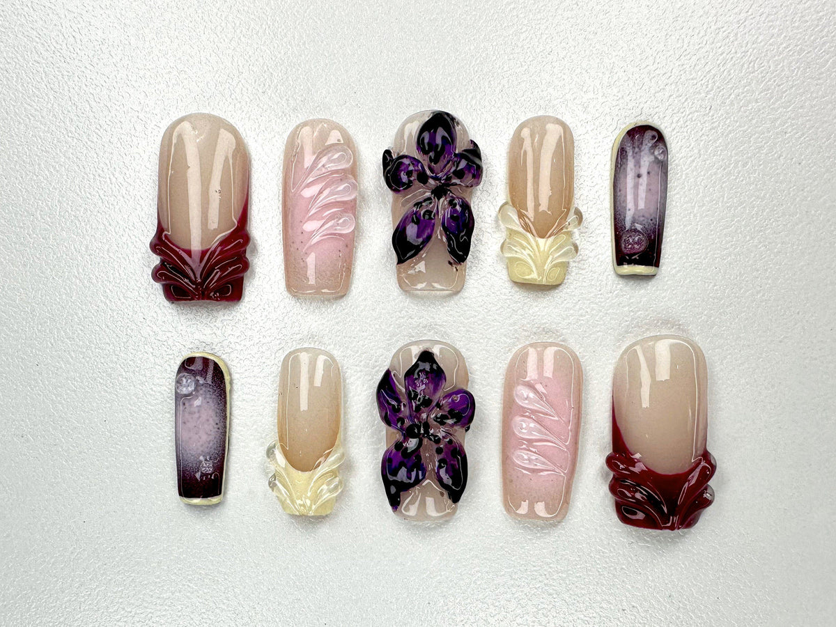 Luxurious Hand-Painted Butterfly Press On Nails | Bespoke Acrylic Nails | Trendy and Chic Press Ons | Party, Bridal Wear Fake Nails| JB504YC