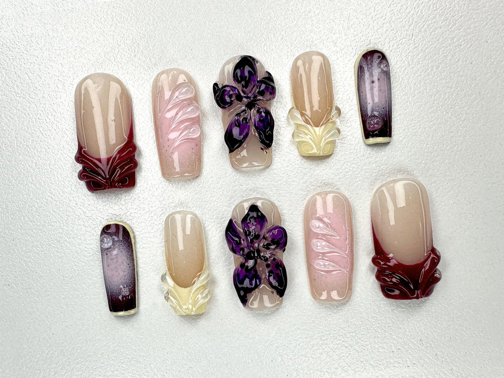 Luxurious Hand-Painted Butterfly Press On Nails | Bespoke Acrylic Nails | Trendy and Chic Press Ons | Party, Bridal Wear Fake Nails| JB504YC