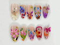 Garden Bloom 3D Press On Nails | Unique 3D Floral and Butterfly Designs | Artisan Crafted Nail Set | Handmade Flower Nail Art | JB520H