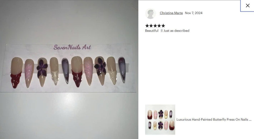 Luxurious Hand-Painted Butterfly Press On Nails | Bespoke Acrylic Nails | Trendy and Chic Press Ons | Party, Bridal Wear Fake Nails| JB504YC