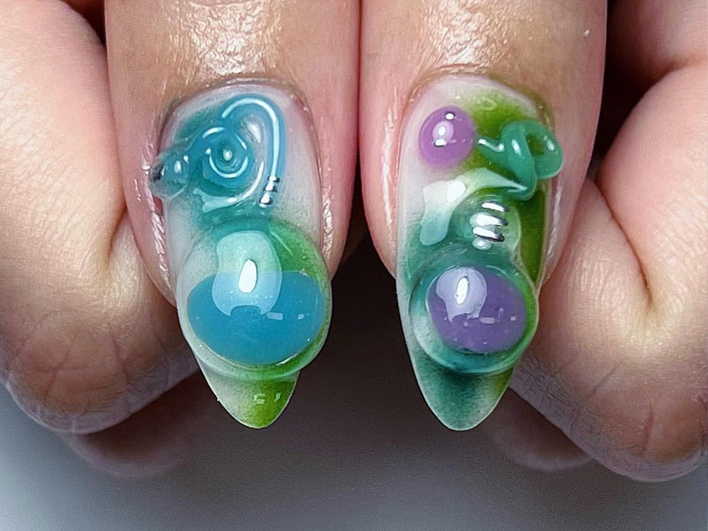 Bio-Experiment Press On Nails | 3D Fossil and Skeleton Details | Glow Effect & 3D Design | Mad scientist Nail Art |JB550HC