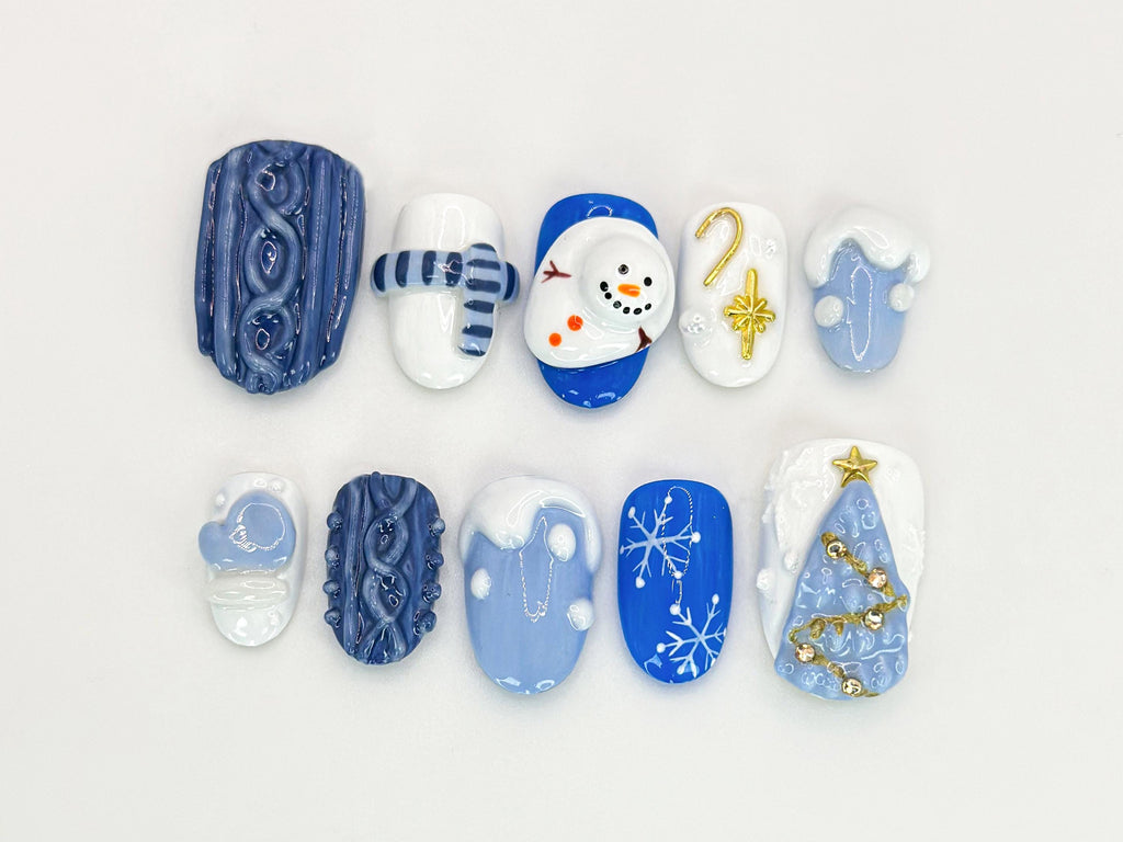Christmas Cheer Press On Nails | Colorful Christmas Candy & Tree Designs | Custom Christmas Nail | High-Quality Handmade Nail Set | JC524HK