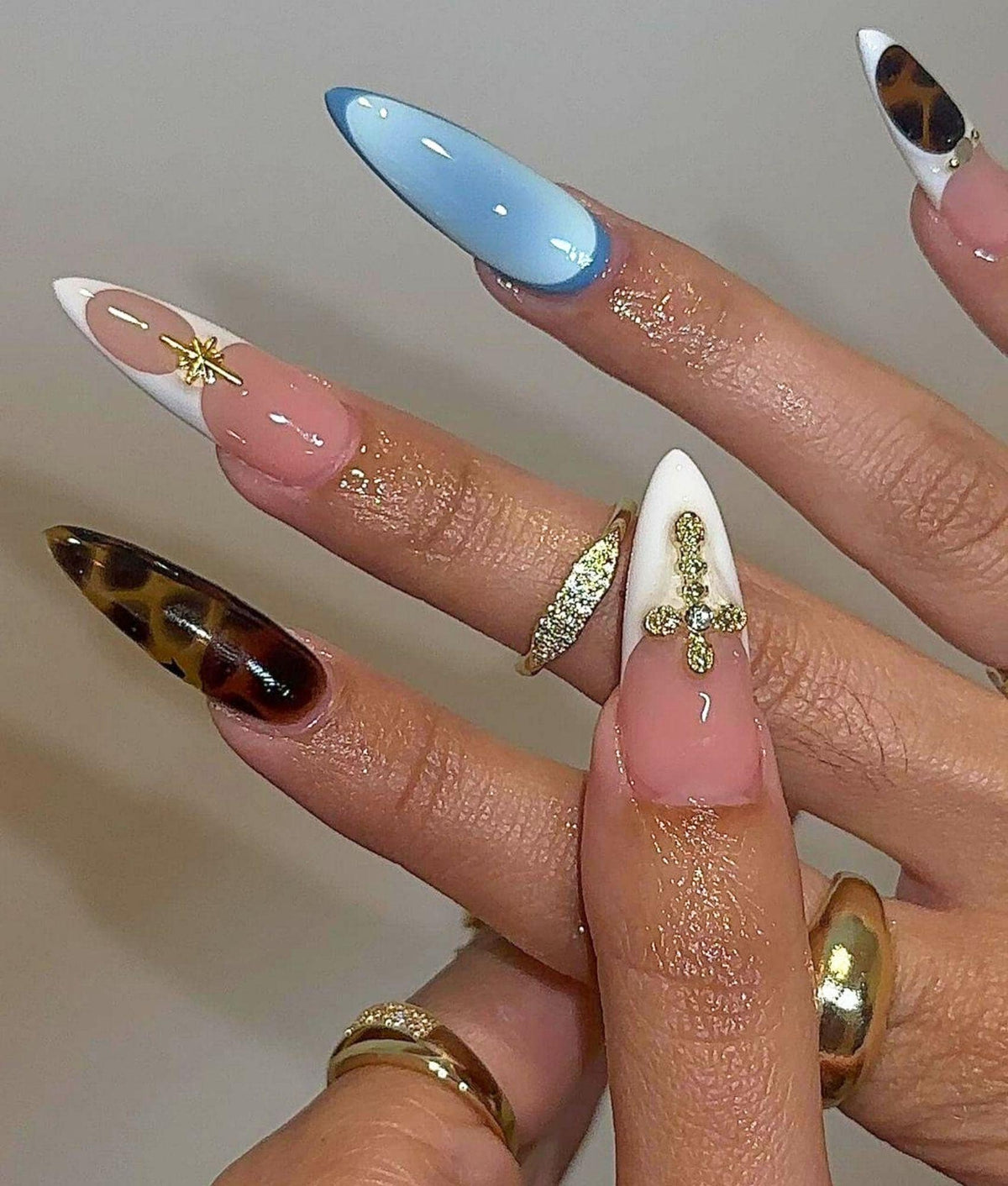 Long Stiletto Fall Nail Set, Brown Nails Press On with Cross Charm, French Tips Nail Art, Handmade Acrylic Autumn Fake Nail, Birthday Nails.