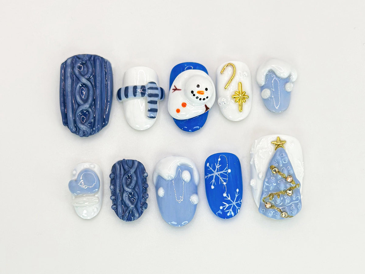 Christmas Cheer Press On Nails | Colorful Christmas Candy & Tree Designs | Custom Christmas Nail | High-Quality Handmade Nail Set | JC524HK