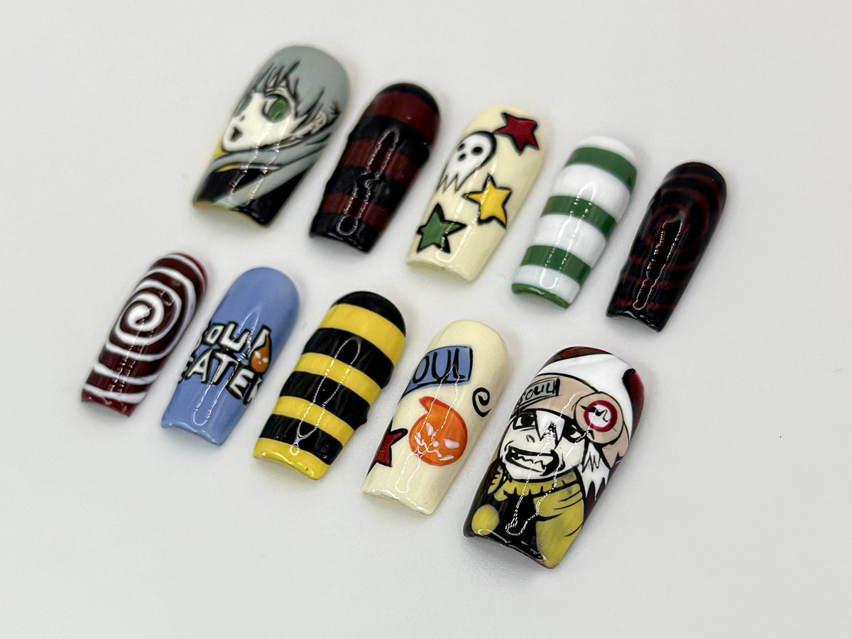 Soul Eater Anime Press-On Nails | Artistic Anime Nails with Iconic Characters | Anime-Inspired Soul Eater Design | For Anime Fans | JB601HC