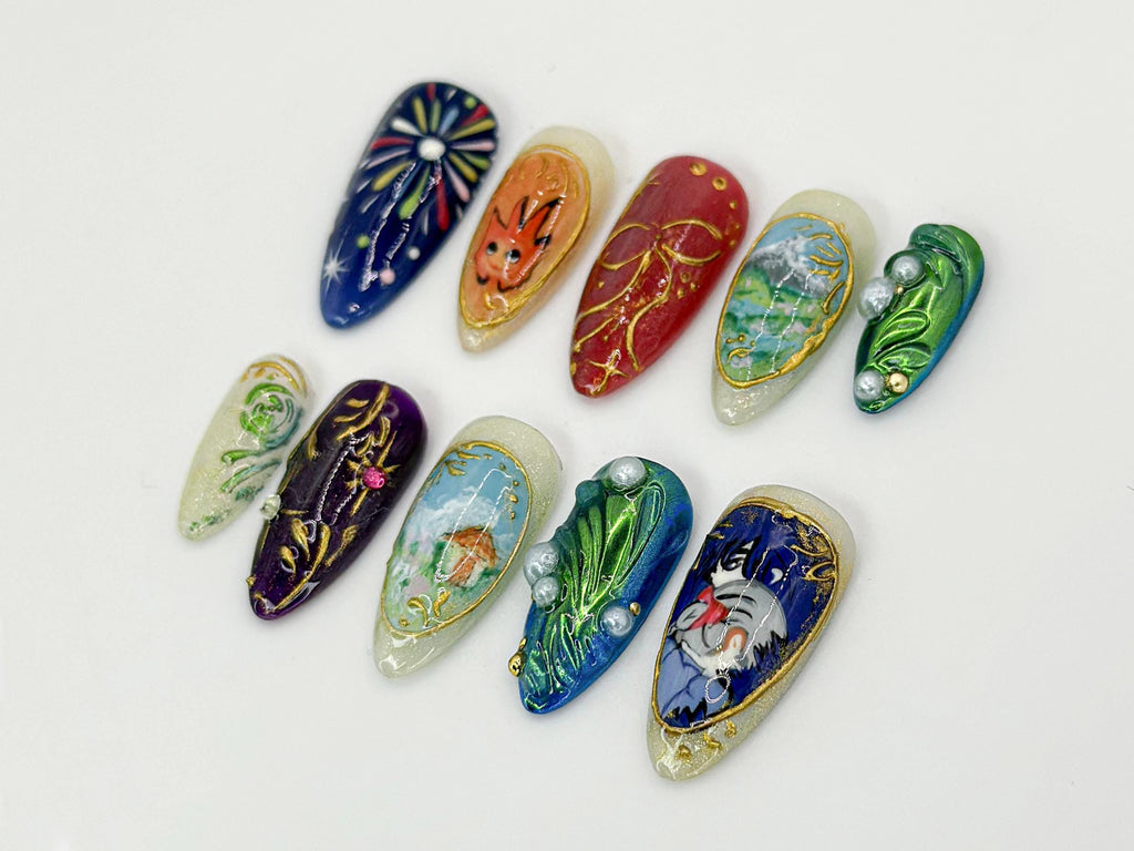 Howl's Moving Castle Press-On Nails | Studio Ghibli Inspired Nail Art | Unique Handmade Anime Nails | Custom Ghibli Nail Design | JB634HC