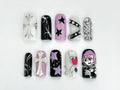 Soul Eater Crona Nail Art | Anime Art, Cross, and Heart Accent | Soul Eater-Themed Nails for Anime Fan | Gothic Design | JB613HC
