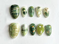 Elegant 3D Nature Press On Nails | Nature-Inspired Green Nails with Realistic Koi and Leaf Designs | Real Leaf Accents | JB575H