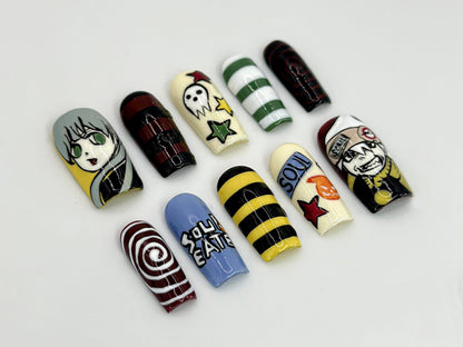 Soul Eater Anime Press-On Nails | Artistic Anime Nails with Iconic Characters | Anime-Inspired Soul Eater Design | For Anime Fans | JB601HC