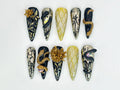 Unique Snake-Inspired Press On Nails | Handmade Snake-Inspired Black & Gold Nail Set | Elegant 3D Snake Design | Long Stiletto Nail |JC637HC