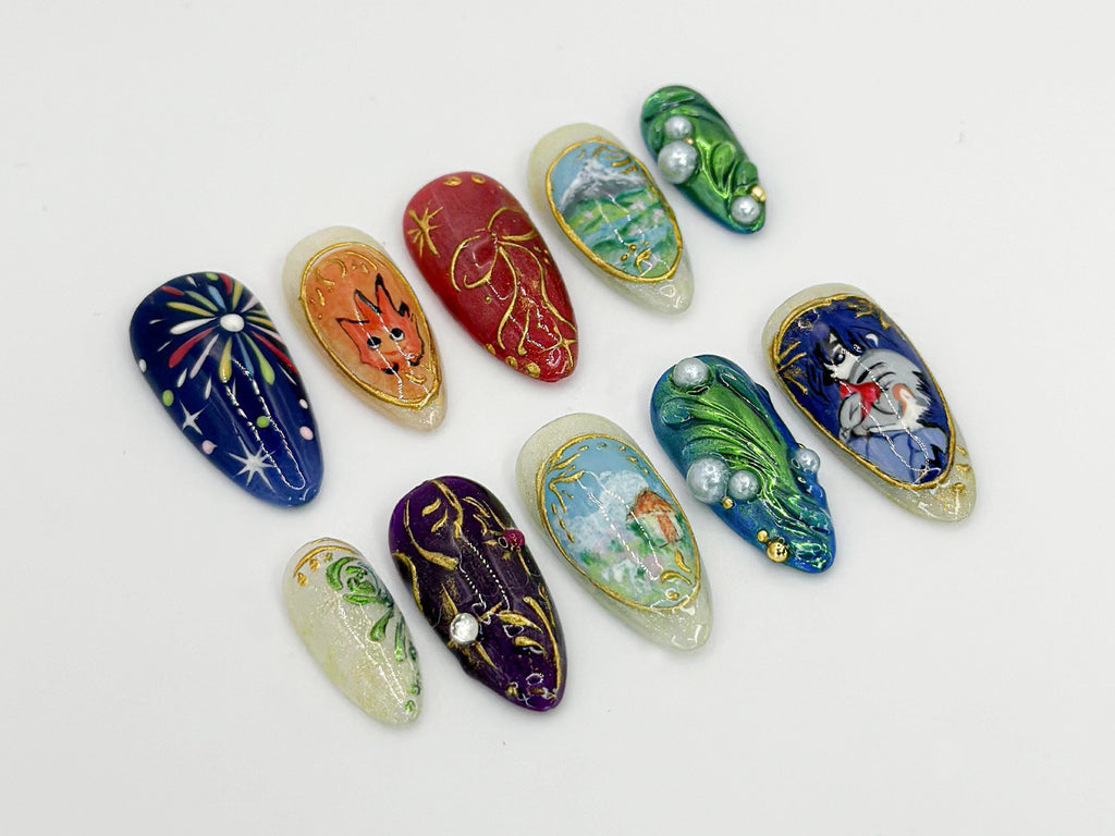 Howl's Moving Castle Press-On Nails | Studio Ghibli Inspired Nail Art | Unique Handmade Anime Nails | Custom Ghibli Nail Design | JB634HC