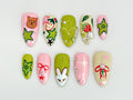 Custom Kawaii Bunny Press-On Nails  | Bunny and Star Designs | Pink & Green Nail Set | Adorable Bunny Theme | Handmade Nail Art | JB615HC