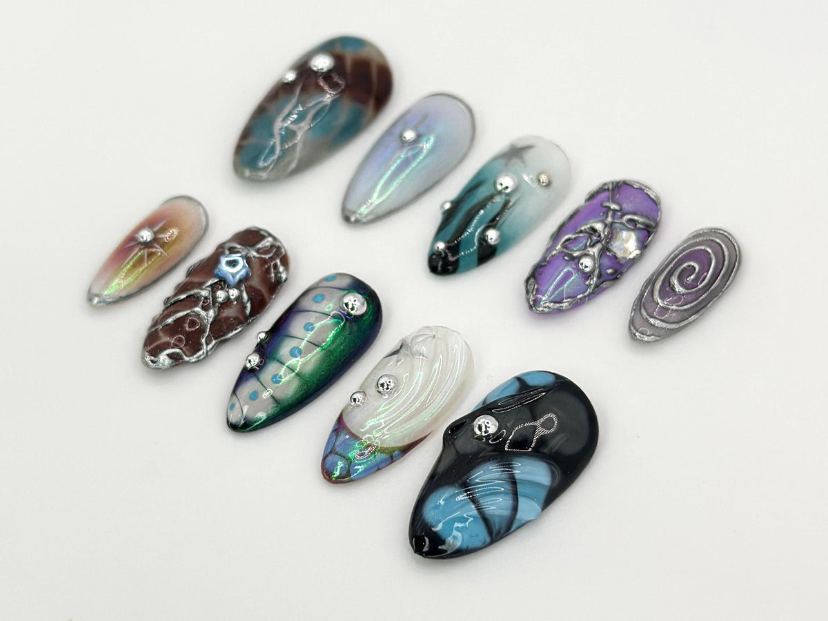 Galaxy-Inspired 3D Press-On Nails | Custom Holographic Nail Art |  Stars, Planets & Galaxies Design | Celestial Nail Set | JB656HK