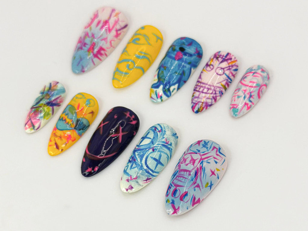 Jinx-Inspired Press On Nails | League of Legends Jinx Nail Art | Colorful Jinx Theme Nail Design| Limited Edition for Gamers & Fans |JB636HC