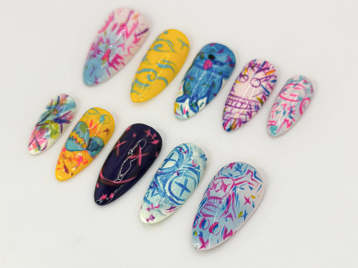 Jinx-Inspired Press On Nails | League of Legends Jinx Nail Art | Colorful Jinx Theme Nail Design| Limited Edition for Gamers & Fans |JB636HC
