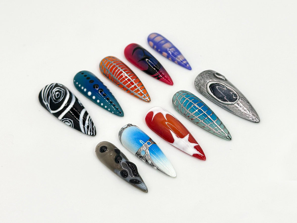 Custom Abstract Press-On Nails | Handmade Geometric Nail Art | Unique Handpainted Design | Custom Handpainted Nails | JB658HK
