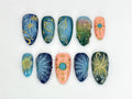 Elegant Chic Butterfly Press On Nails | Celestial Nail with Gold and Blue Accents| Blue and Gold Butterfly Nail Art with 3D Details |JC642HK